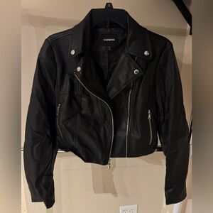 Express Black Faux Leather Moto Jacket with Silver Hardware